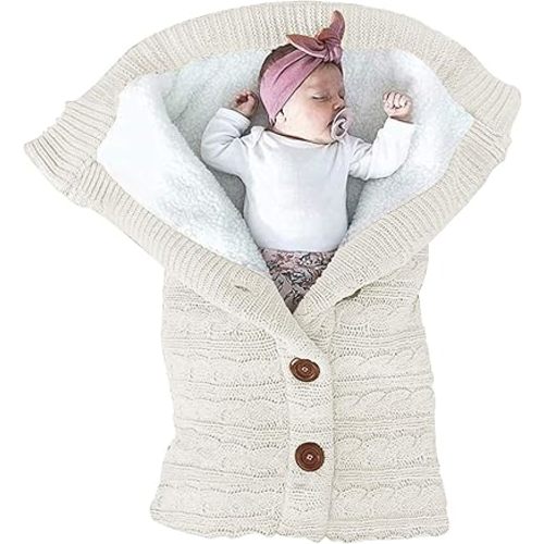 XMWEALTHY Unisex Infant Swaddle Blankets Soft Thick Fleece Knit Baby Girls Boys Stroller Wraps Baby Accessory White