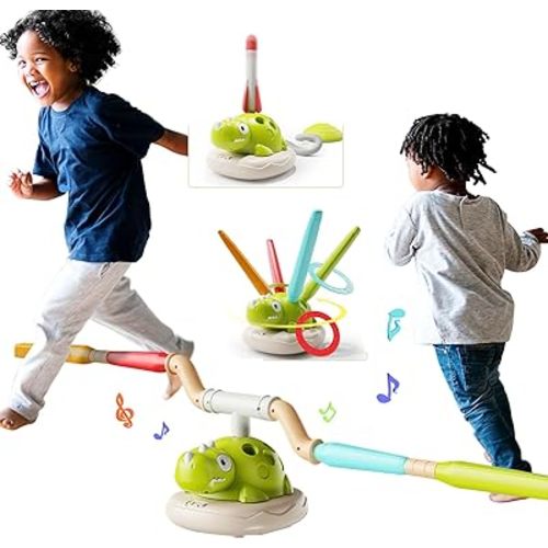 3-in-1 Musical Jump Toss Ring Game Rocket Launcher Toys for Kids Active Indoor/Outdoor Toys with Remote Control,Outside Toys for Toddler 3-5 4-8 12 Girls Boys