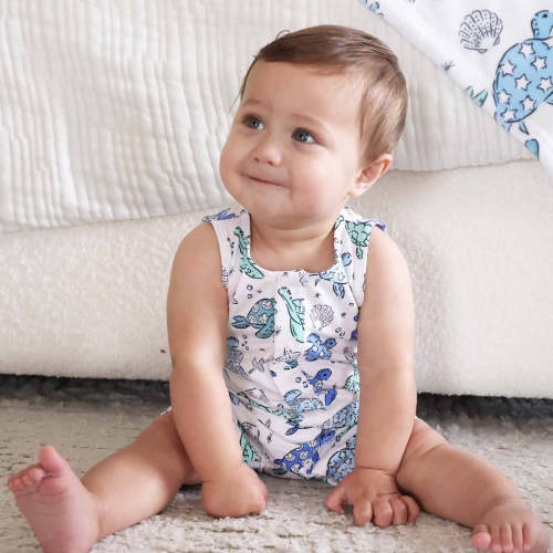 Sleeveless Snap Romper | Sea Turtle Splash
