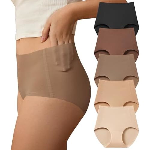 SHARICCA Seamless High Waisted Underwear for Women No Show Full Coverage Panties Nuage Microfiber Briefs Pack Size L