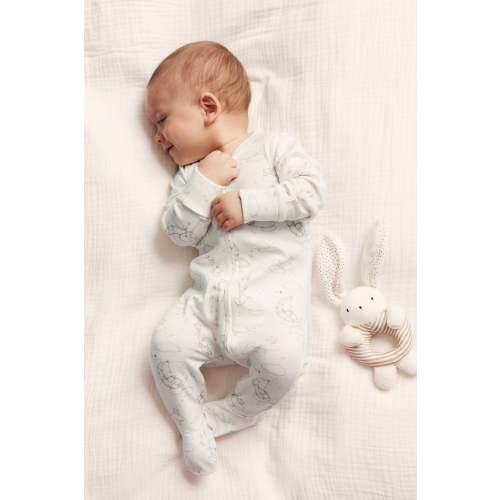 Baby white animal 2-way zip sleepsuit