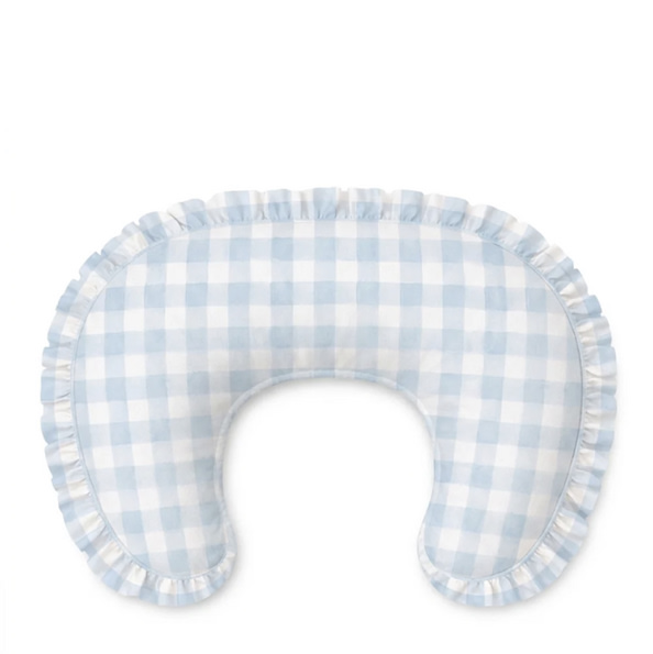 Blue Checkered Ruffle Nursing Pillow Cover