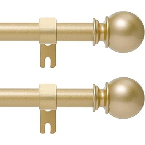 Gold Curtain Rod for Windows 30 to 60 Inch, 2 Pack 5/8 Inch Diameter Adjustable Curtain Rods With Brackets, Heavy Duty Easy to Install Curtain Rods for Bedroom, Outdoor Curtain Rod for Patio