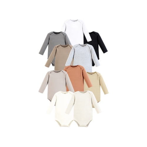 Hudson Baby Cotton Long Sleeve Bodysuit, 10-Pack, Newborn-18 Months