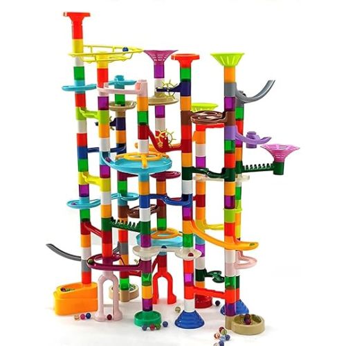 Marble Run - 200Pcs Marble Maze Game Construction Building Toy, Marble Race Set with 30pcs Glow Marble STEAM Building Toys Gift for Kids (Marble run-200)