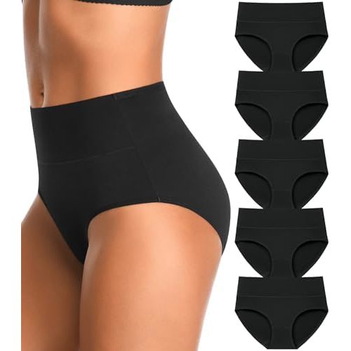 High Waisted Womens Underwear Cotton Tummy Control Postpartum Full Coverage Panties Stretch Briefs Black