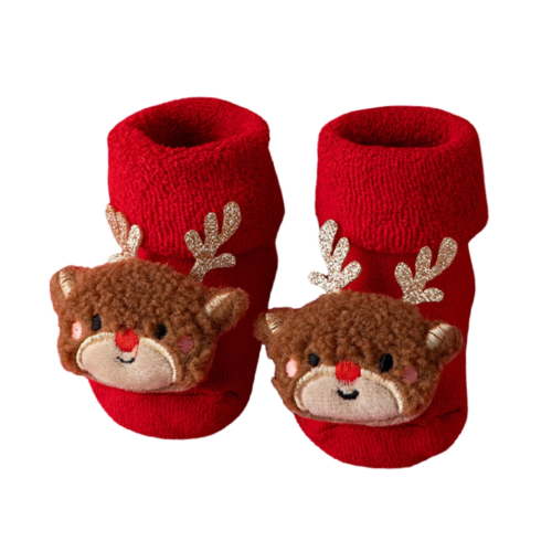 REDARER Baby Christmas Socks - Non- -Lined Floor Socks for Newborns, Warm Red Winter Crawling Socks for Toddlers
