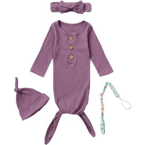 Newborn Cotton Nightgowns Neutral Baby Knotted Sleeper Baby Coming Home Outfit