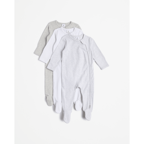 Baby Organic Cotton Print Zip Coveralls 3 Pack - Grey Marle