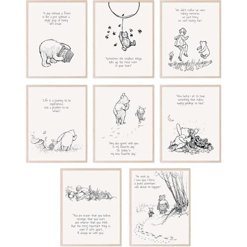 BigWig Prints Winnie the Pooh Wall Art - Winnie The Pooh Poster For Nursery, Friendship Quotes Wall Art, Classic Vintage Quotes, Inspirational Sayings, Nursey Decor -Unframed 8 Pack (8x10)