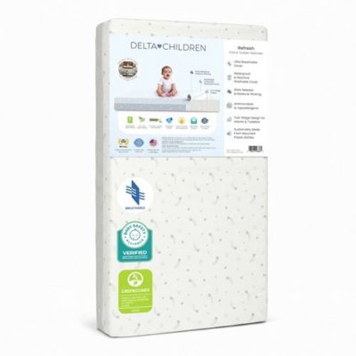 Delta Children Refresh 2-Stage Standard Crib and Toddler 5" Hybrid Mattress with Greenguard Gold - Gray