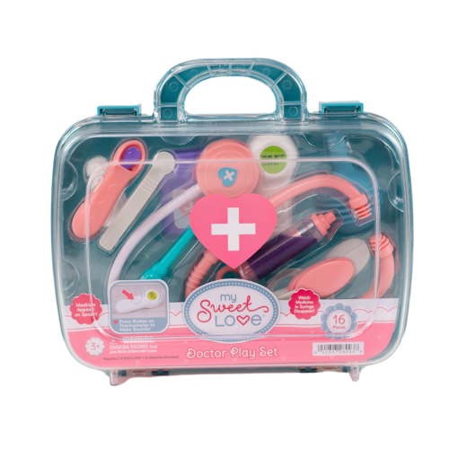 My Sweet Love Doctor Kit Case for Baby Dolls, 16 Piece Play Set with Medical Accessories in Pink, Blue, White