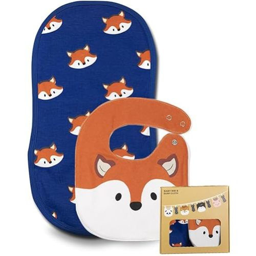 Baby Bib and Burp Cloth Set Essential Newborn Accessories Must Have Baby Shower Baby Essentials Kit - Fox