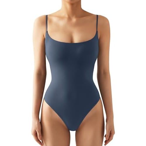 SUUKSESS Women Sexy Square Neck Thong Bodysuit Backless Cami Bodysuit Top