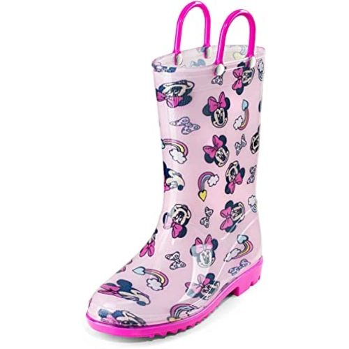 Disney Minnie Mouse Girls' Waterproof PVC Rain Boots with Easy-On Handles – Toddler & Little Kid Sizes