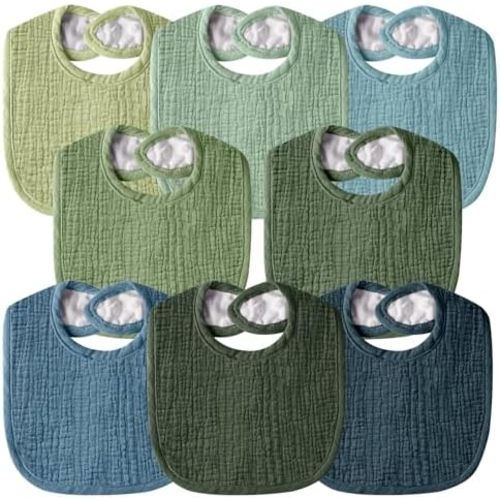 Muslin Baby Bibs for Unisex Boys Girls, Cotton Drool Bibs, Adjustable Newborn Bibs for Drooling and Teething