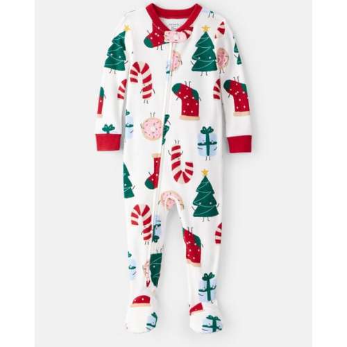 Baby Christmas Print 100% Cotton Long-Sleeve 2-Way Zip 1-Piece Pajamas - Carter's | Carter's