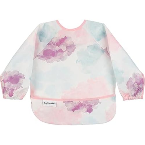 Tiny Twinkle Mess Proof Baby Bib,Waterproof Smock Baby Bib for Eating,Machine Washable Long Sleeve Bib,Baby Led Weaning,Toddler Bib (Cotton Candy, Small 6-24 Months)