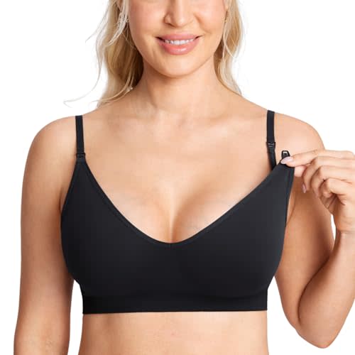MOMANDA Sleep Nursing Bras for Breastfeeding Seamless Wirefree Maternity Bra V Neck Comfortable Bralette