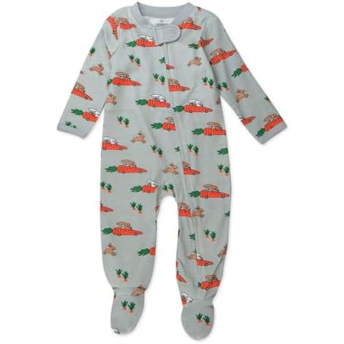 HonestBaby Baby Boys' Sleep and Play Footed Pajamas One-Piece Sleeper Jumpsuit Zip-front Pjs Organic Cotton