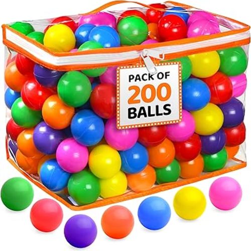 200 Ball Pit Balls for Toddlers with Storage Bag - 7 Bright Colors, Crush Proof, Great Play Toys for Tents, Pools, and Party