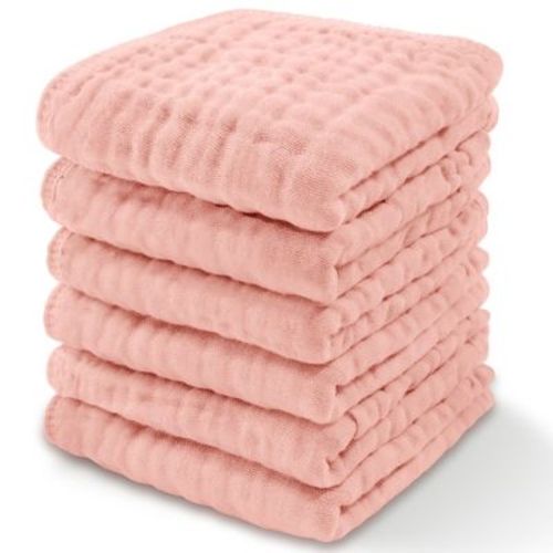 Baby Washcloths Muslin Cotton, Large 10”x10” By Comfy Cubs (lace Pink, Pack Of 6)