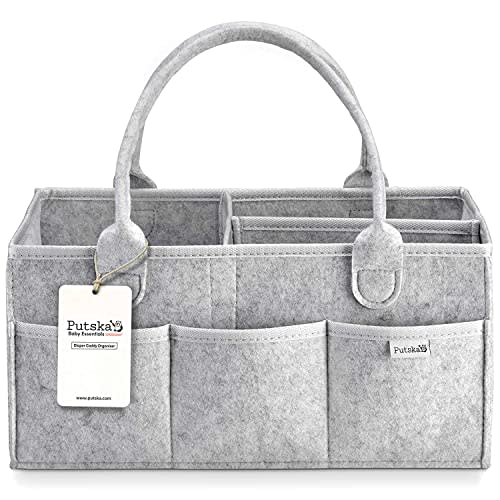 PUTSKA Baby Diaper Caddy Organizer Nursery Basket - A Baby basket gift registry for baby shower list. This is a baby must haves essentials. Neutral baby stuff for newborn boy nursery decor or girl