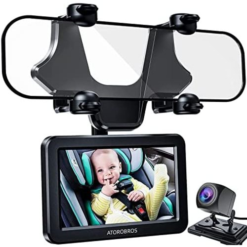 Baby Mirror for Car, ATOROBROS Baby Car Camera for Rear-Facing Seat with 4.3'' HD Display, Night Vision, Upgrade 360° Rearview Mirror Display Bracket, Easy and Safe to See Baby while Driving