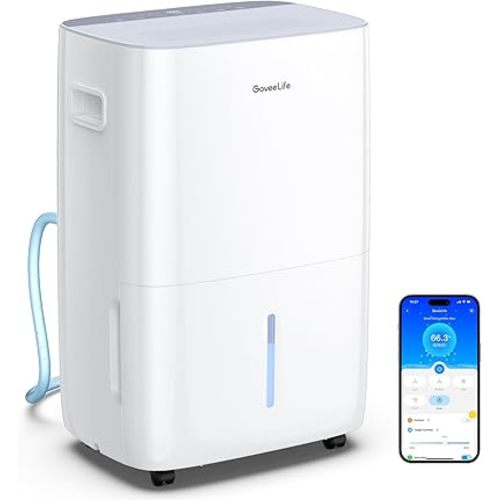 GoveeLife Dehumidifier for Home 4,500 Sq.Ft, 50 to 137 Pint Smart Auto Humidity Control, Drain Hose, 2.0Gal Bucket, Compressor Dehumidifiers for Basement with Auto Shut Off, Bathroom, Bedroom, Garage