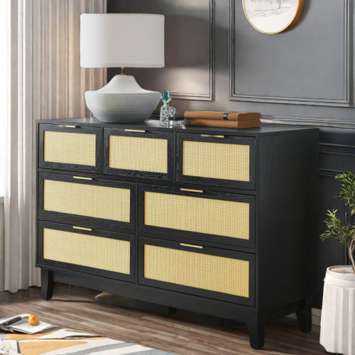 Bay Isle Home™ Modern Rattan Dresser with 7 Drawers and Metal Handles Beshir | Wayfair