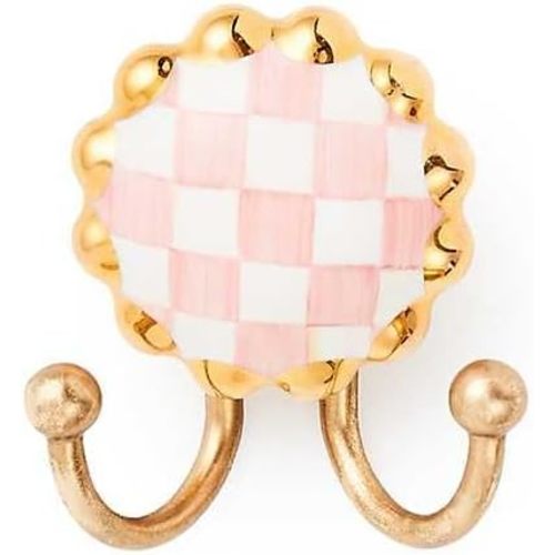 MACKENZIE-CHILDS Round Hook, Decorative Wall Hook, Pink-and-White Rosy Check
