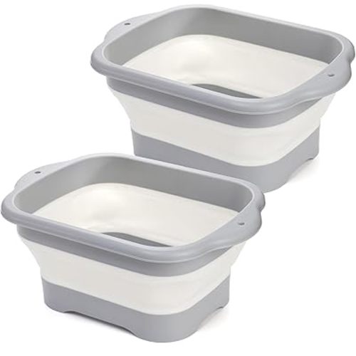 Nicunom 2 Pack Collapsible Wash Basin 9L, Large Collapsible Dish Tub with Drain Plug 2.4 Gallons Portable Sink Dish Basin Foldable Dishpan Space Saving for RV, Camping Dish Washing Tub