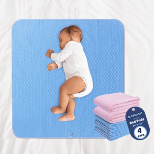 Clovercat Bed Pads for Incontinence Reusable, Washable Waterproof, Blue & Pink, 34" X 36", 4 Pack