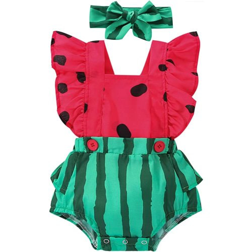 Bingqiling Newborn Infant Baby Girl Summer Outfits Romper Fruit Butterfly Toddler Bodysuit Headband Fall Clothes