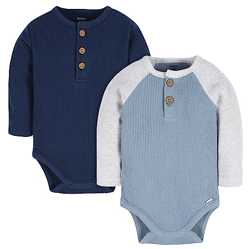 Gerber Baby Boys' Long Sleeve Henley Onesies (2 Pack)