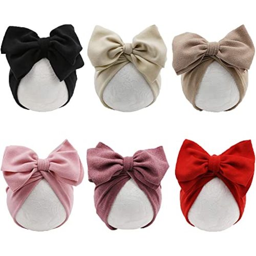 Baby Girl Velvet Big Hair Bow Knotted Head Wrap Oversized Bow Beanie India Cap Warm for Newborn Infant Toddlers 6PCS