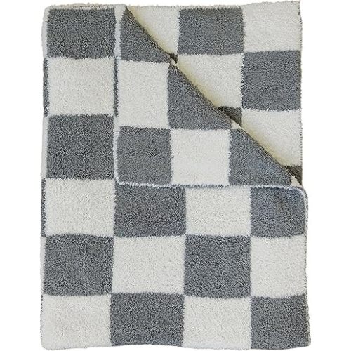 Mebie Baby Charcoal Checkered Plush Baby Blanket 30x40 - Soft, Lightweight, Breathable | Available in Two Sizes