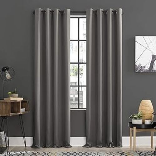 Sun Zero Soho 2-pack Blackout Energy Efficient Grommet Curtain Panel Pair, 54" x 84", Gray