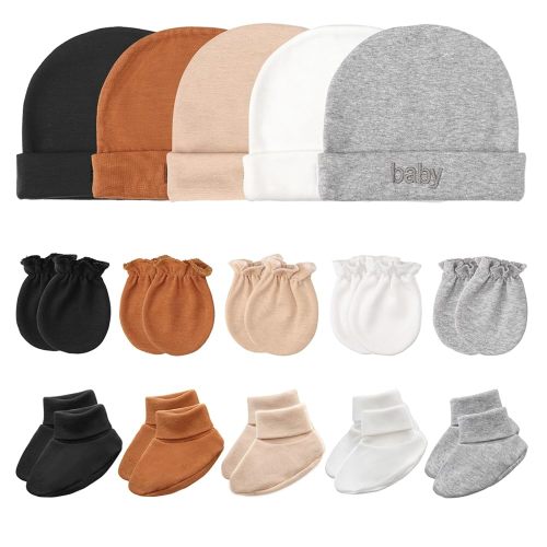 Newborn Baby Hats Mittens and Socks Set Cotton Infant Beanie Cap Socks Mittens for Newborn Baby Boy Girl 0-6 Month