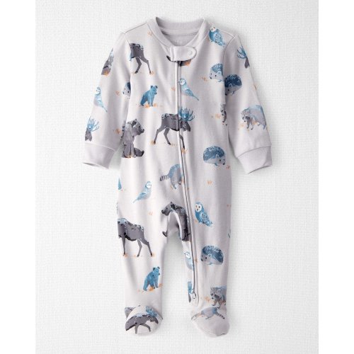 Baby Organic Cotton Sleep & Play Pajamas in Midnight Forest Print - Little Planet; 9 months