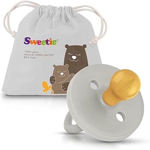 SWEETIE Rubber Grey Pacifier Natural Rubber Pacifier Rounded (0-6 Month, Grey)