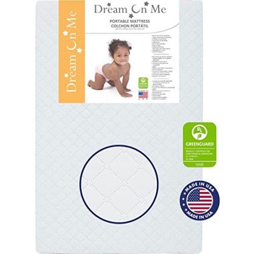Dream On Me Holly 3” Fiber Portable, Greenguard Gold Certified, Waterproof Vinyl Cover, Lightweight Mini Crib Mattress, White