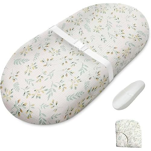 Blissful Diary Muslin Baby Changing Pad with Waterproof Lining Foam, Baby Changing Table Pad with Cover for Dressers (Botanical Leaf, Avocado)