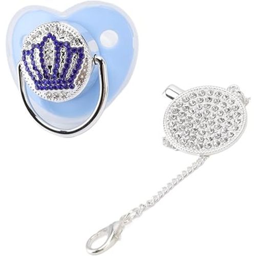 Bnineteenteam Bling Baby Pacifier Rhinestone Crown Ultra Soft Silicone Infant Dummy Pacifier M Size (Blue M)