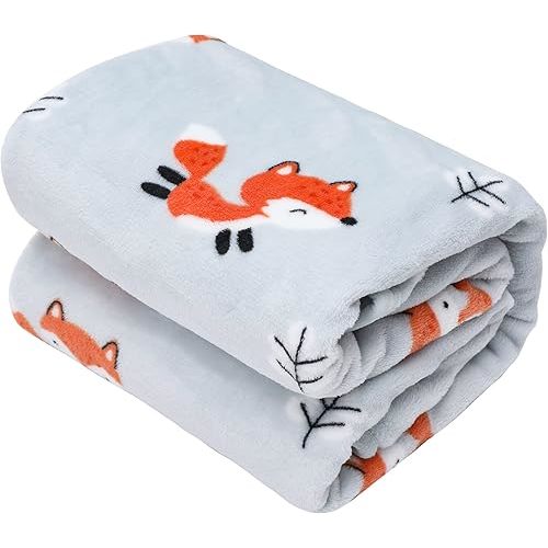 TILLYOU Soft Fleece Blankets Boys Girls, 40" X 50" Cozy Blanket, Cute Soft Fox Blanket for Bedding Crib Stroller, Fox Forest