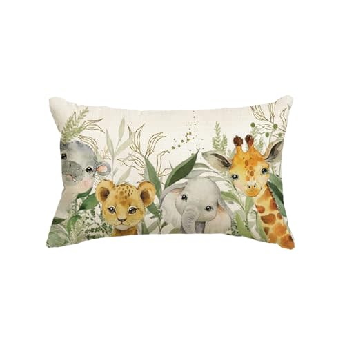 AVOIN colorlife Elephant Giraffe BabyShower Animals Throw Pillow Cover, 12 x 20 Inch Seasonal Spring Summer Birthday Gift Cushion Case Outdoor Decoration for Sofa Couch