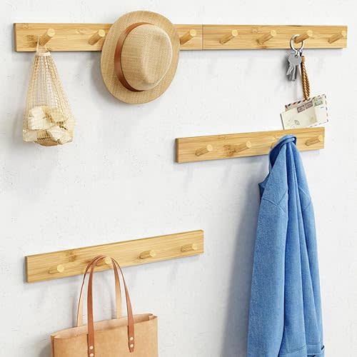 Forbena Natural Wood Coat Rack Wall Mount Set of 4, Wooden Wall Hooks for Bathroom Towels, Vertical Coat Hanger for Kids Room, Boys Girls Bedroom, Office, Entryway Keys Hats and Shoes -16 Hooks
