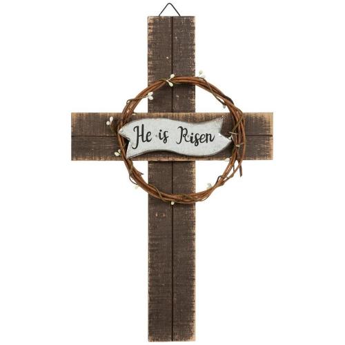 He Is Risen Wood Wall Cross