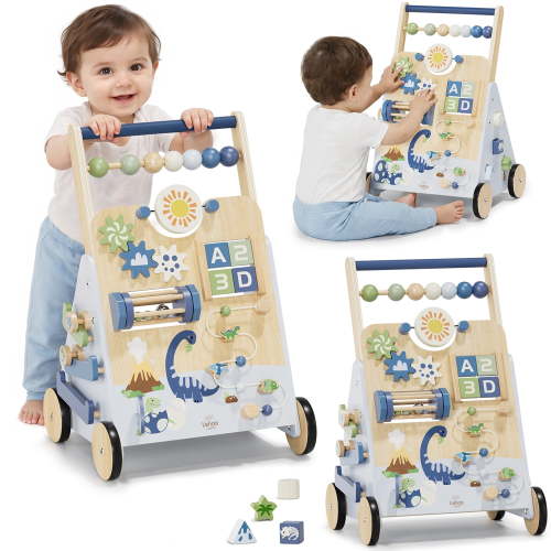 Baby Walker, Wooden Baby Push Walker with Activity Center, Push Walker Toys for Toddler Learning to Walk & Sit-to-Stand, Walking Toys for 1 Year Old
