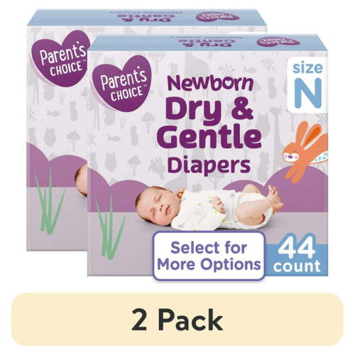 (2 pack) Parent's Choice Dry & Gentle Diapers Size N, 44 Count (Select for More Options)